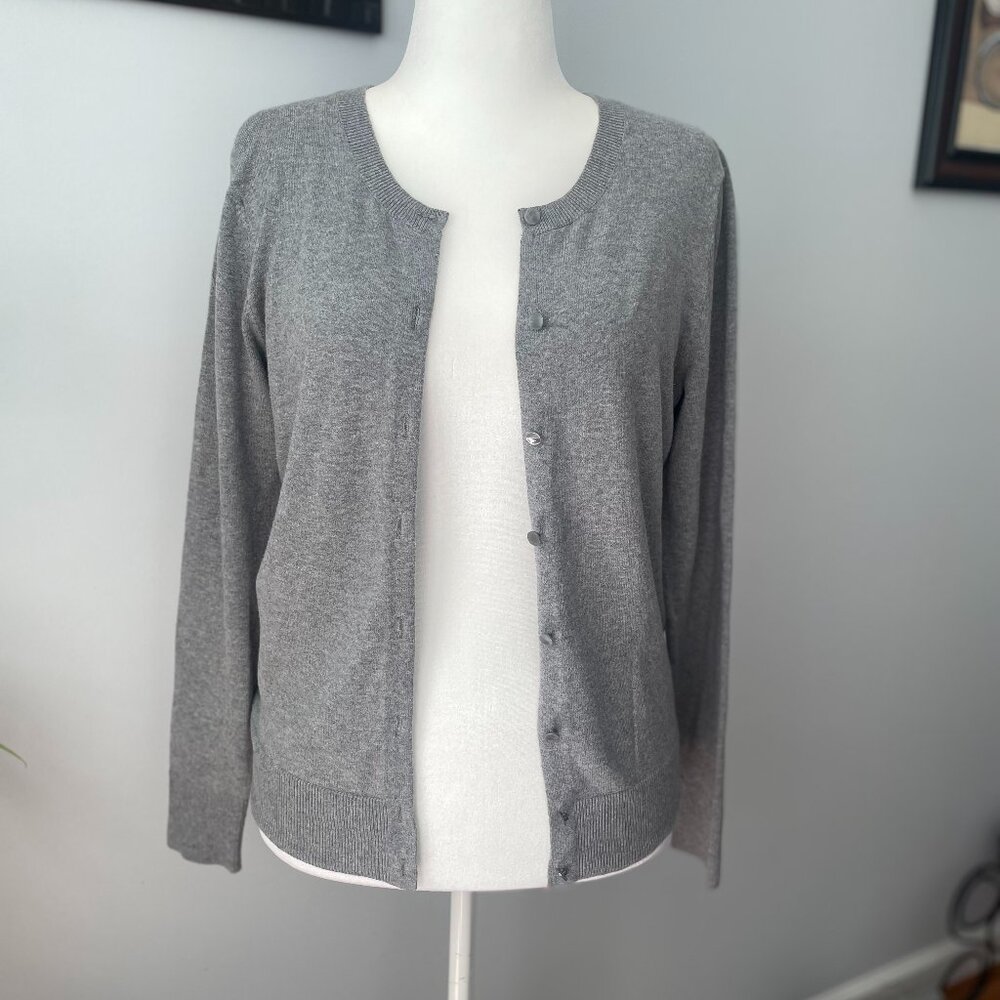 Merona Women's Size Large Soft Gray Cardigan Sweater Cotton Spandex Long Sleeves